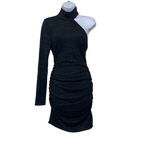 Revolve n:philanthropy Electra Mini Dress Charcoal One Shoulder High Neck XS NWT - Picture 3 of 15